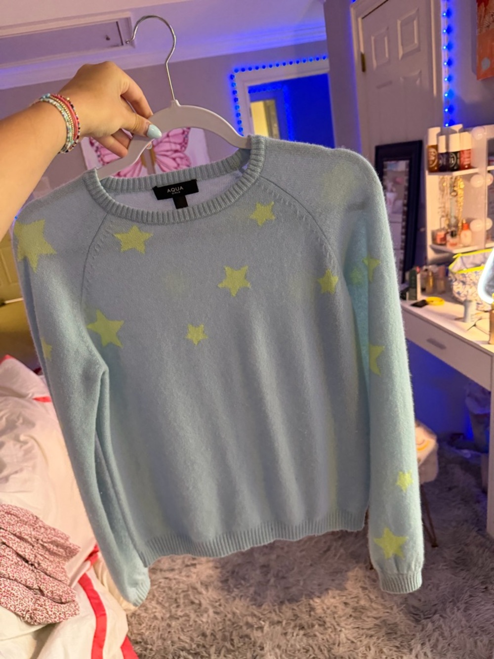 Aqua Pale Blue Sweater with Yellow Star Motif
